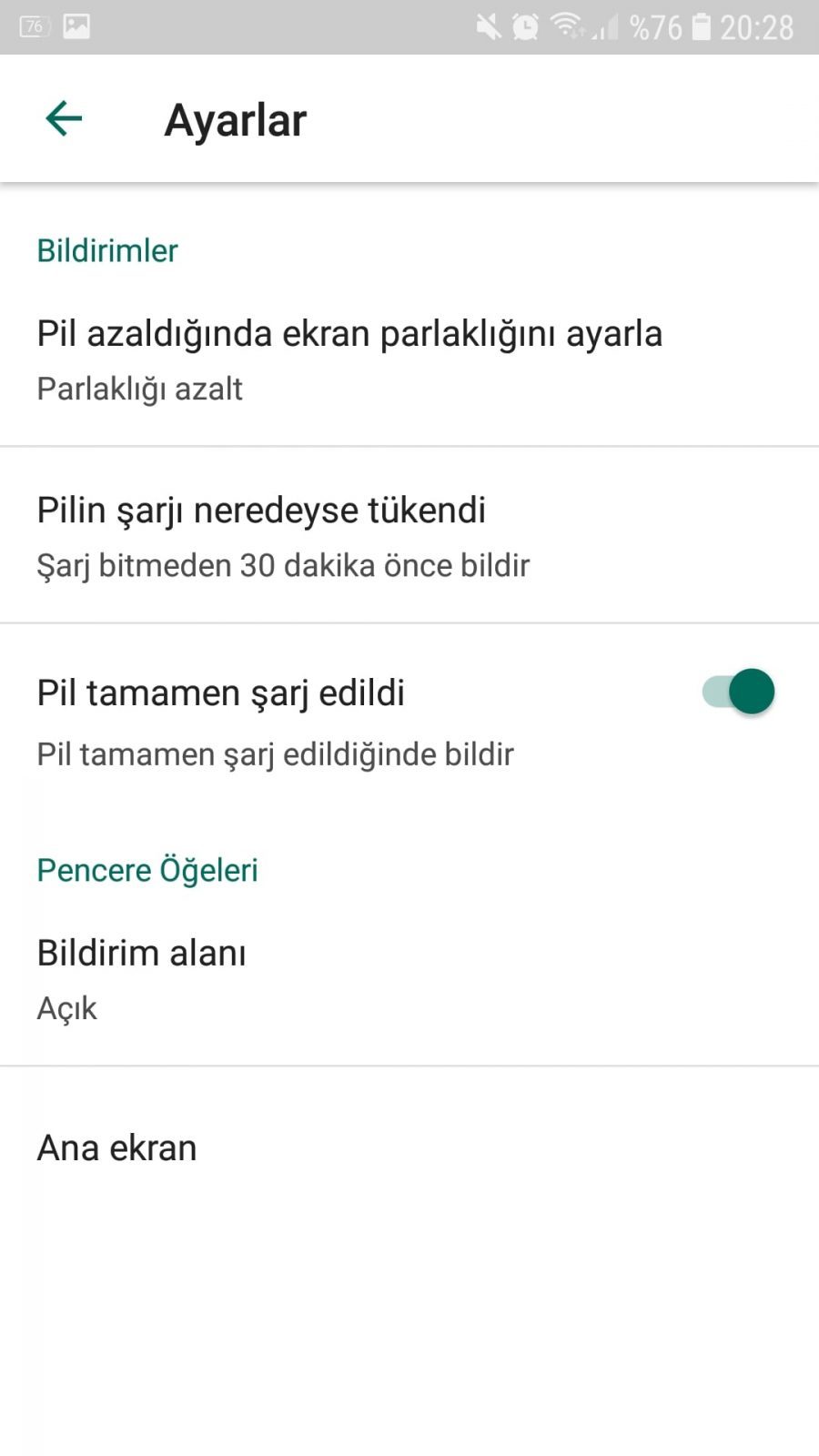 Kaspersky Battery Life ayar ekranı